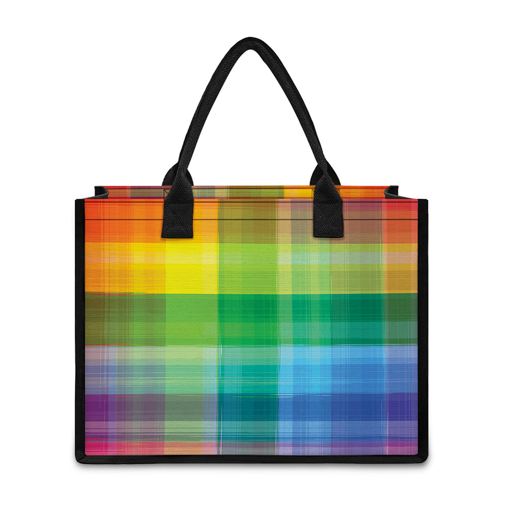 LGBT Pride Rainbow Plaid Pattern Print Canvas Tote Bag