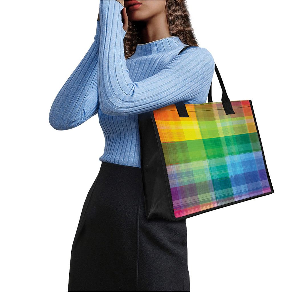 LGBT Pride Rainbow Plaid Pattern Print Canvas Tote Bag