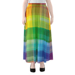 LGBT Pride Rainbow Plaid Pattern Print Chiffon Maxi Skirt