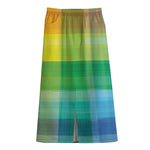 LGBT Pride Rainbow Plaid Pattern Print Cotton Front Slit Maxi Skirt