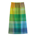 LGBT Pride Rainbow Plaid Pattern Print Cotton Front Slit Maxi Skirt