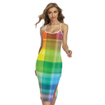 LGBT Pride Rainbow Plaid Pattern Print Cross Back Cami Dress