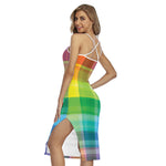 LGBT Pride Rainbow Plaid Pattern Print Cross Back Cami Dress