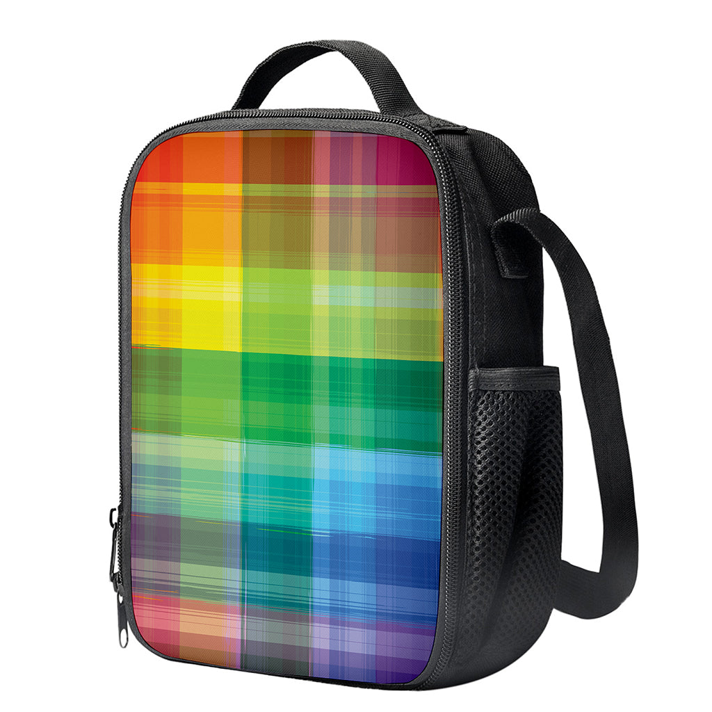 LGBT Pride Rainbow Plaid Pattern Print Crossbody Lunch Bag