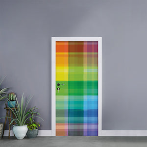 LGBT Pride Rainbow Plaid Pattern Print Door Sticker