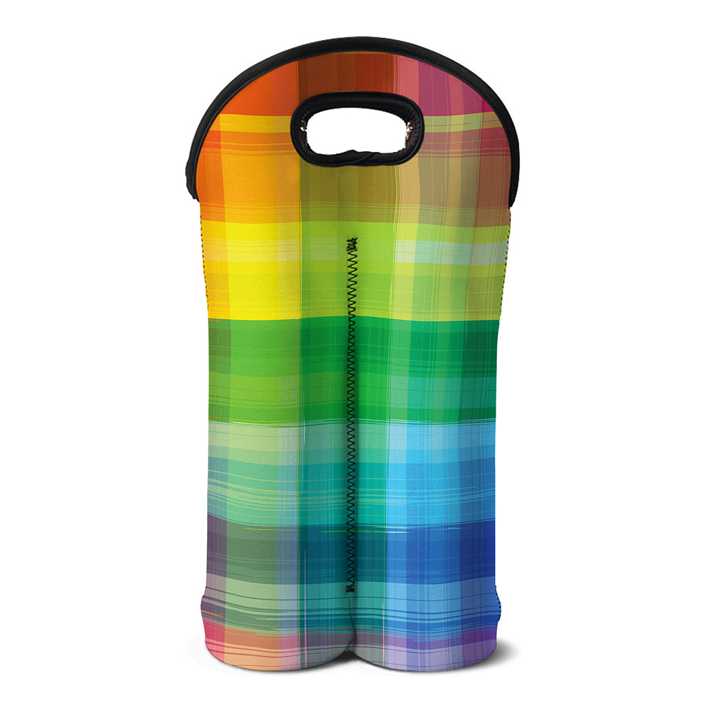 LGBT Pride Rainbow Plaid Pattern Print Double Neoprene Wine Tote