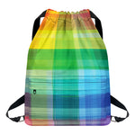 LGBT Pride Rainbow Plaid Pattern Print Drawstring Backpack