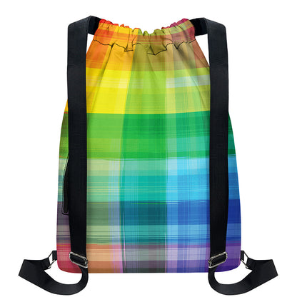 LGBT Pride Rainbow Plaid Pattern Print Drawstring Backpack