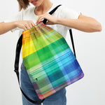 LGBT Pride Rainbow Plaid Pattern Print Drawstring Backpack