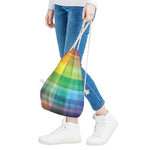 LGBT Pride Rainbow Plaid Pattern Print Drawstring Bag