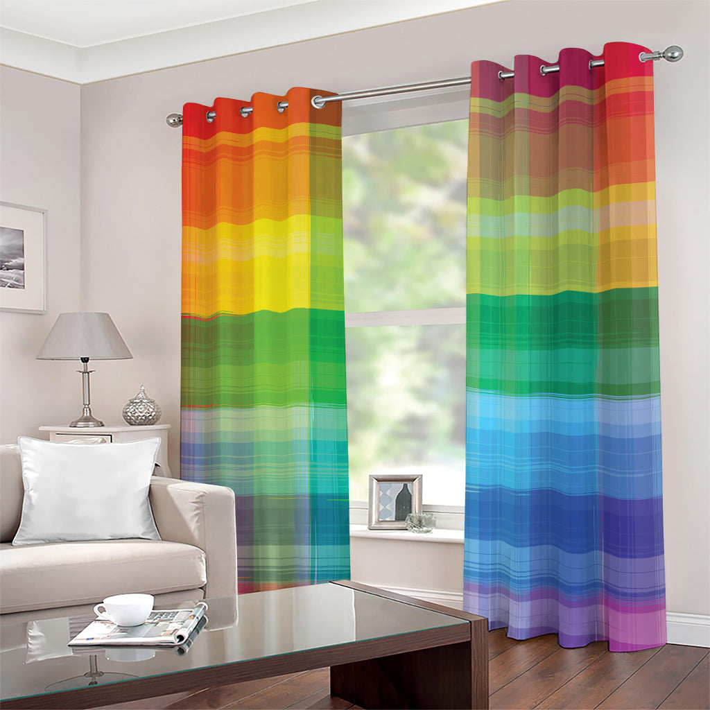 LGBT Pride Rainbow Plaid Pattern Print Extra Wide Grommet Curtains