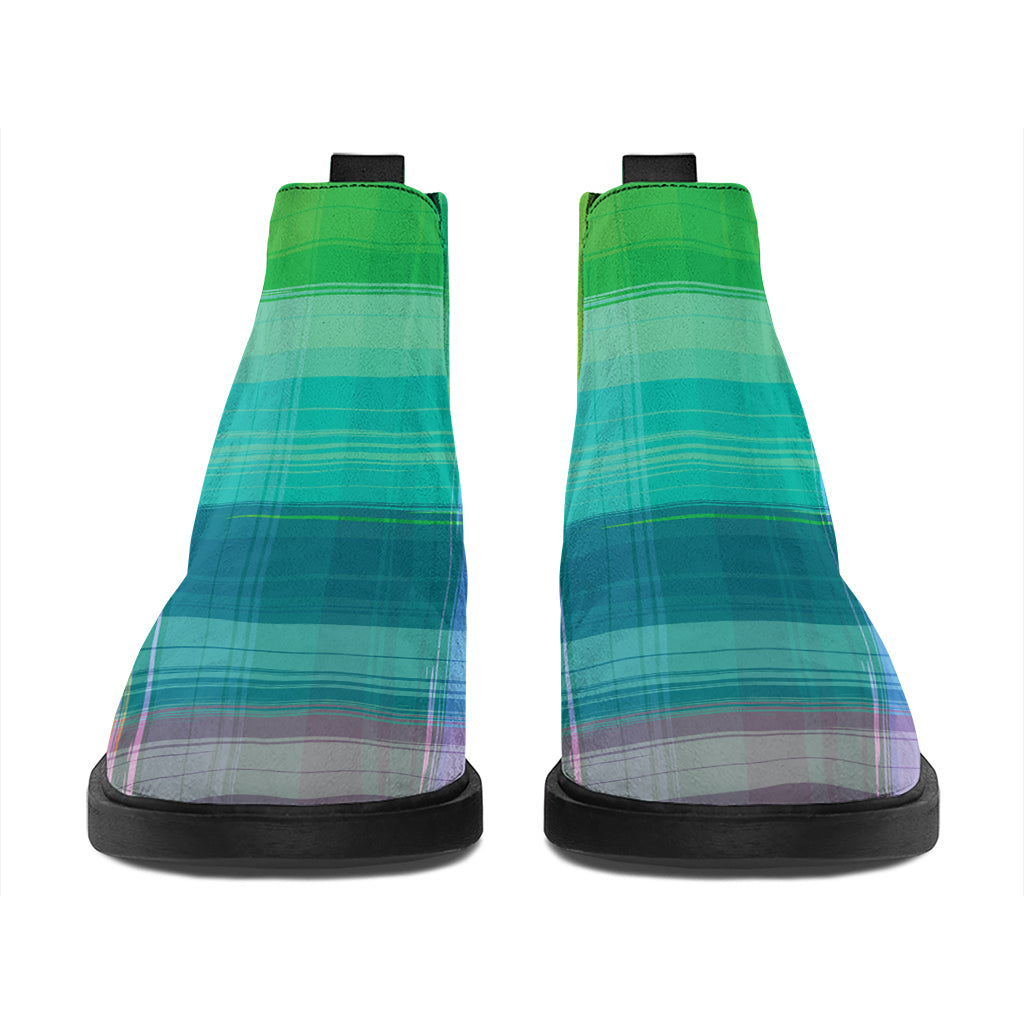 LGBT Pride Rainbow Plaid Pattern Print Flat Ankle Boots