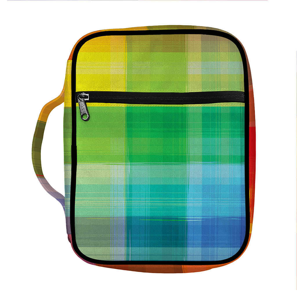 LGBT Pride Rainbow Plaid Pattern Print Front Pocket Bible Bag