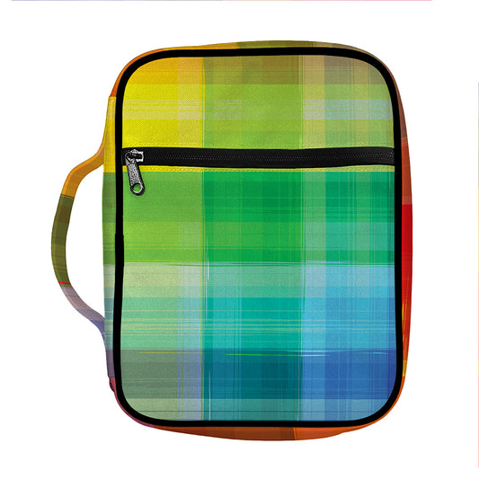 LGBT Pride Rainbow Plaid Pattern Print Front Pocket Bible Bag