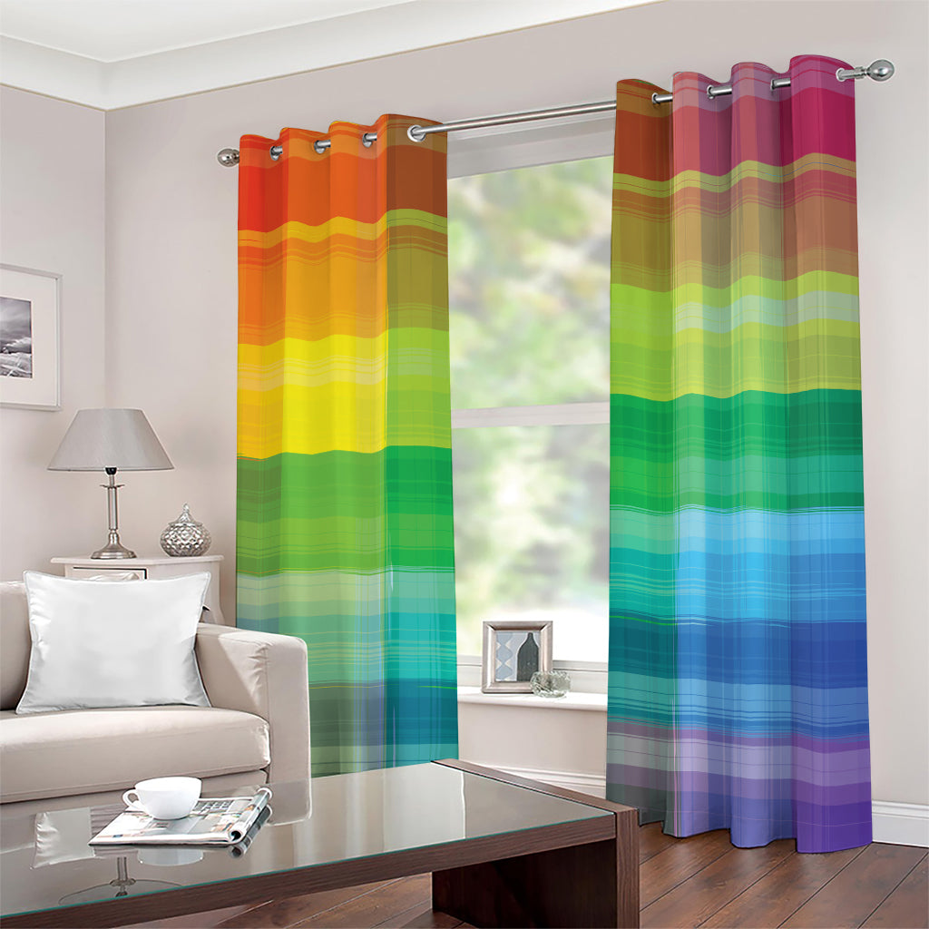 LGBT Pride Rainbow Plaid Pattern Print Grommet Curtains