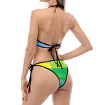 LGBT Pride Rainbow Plaid Pattern Print Halter Scoop Tie Side Bikini