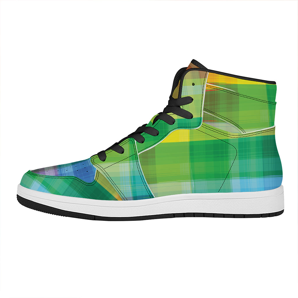 LGBT Pride Rainbow Plaid Pattern Print High Top Leather Sneakers