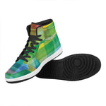 LGBT Pride Rainbow Plaid Pattern Print High Top Leather Sneakers