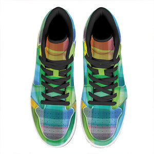 LGBT Pride Rainbow Plaid Pattern Print High Top Leather Sneakers