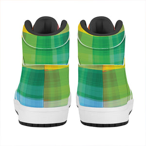 LGBT Pride Rainbow Plaid Pattern Print High Top Leather Sneakers