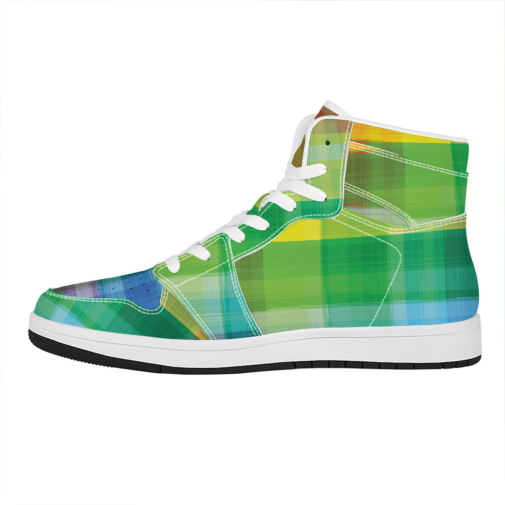 LGBT Pride Rainbow Plaid Pattern Print High Top Leather Sneakers