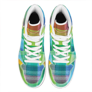 LGBT Pride Rainbow Plaid Pattern Print High Top Leather Sneakers