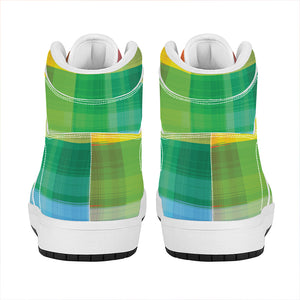 LGBT Pride Rainbow Plaid Pattern Print High Top Leather Sneakers