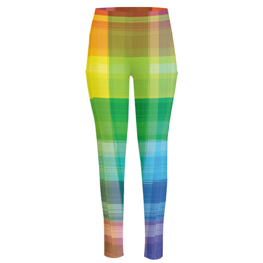 LGBT Pride Rainbow Plaid Pattern Print High-Waisted Pocket Leggings
