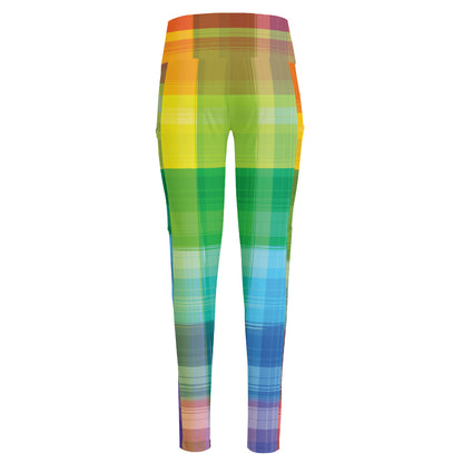 LGBT Pride Rainbow Plaid Pattern Print High-Waisted Pocket Leggings