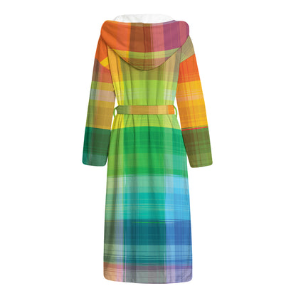 LGBT Pride Rainbow Plaid Pattern Print Hooded Bathrobe