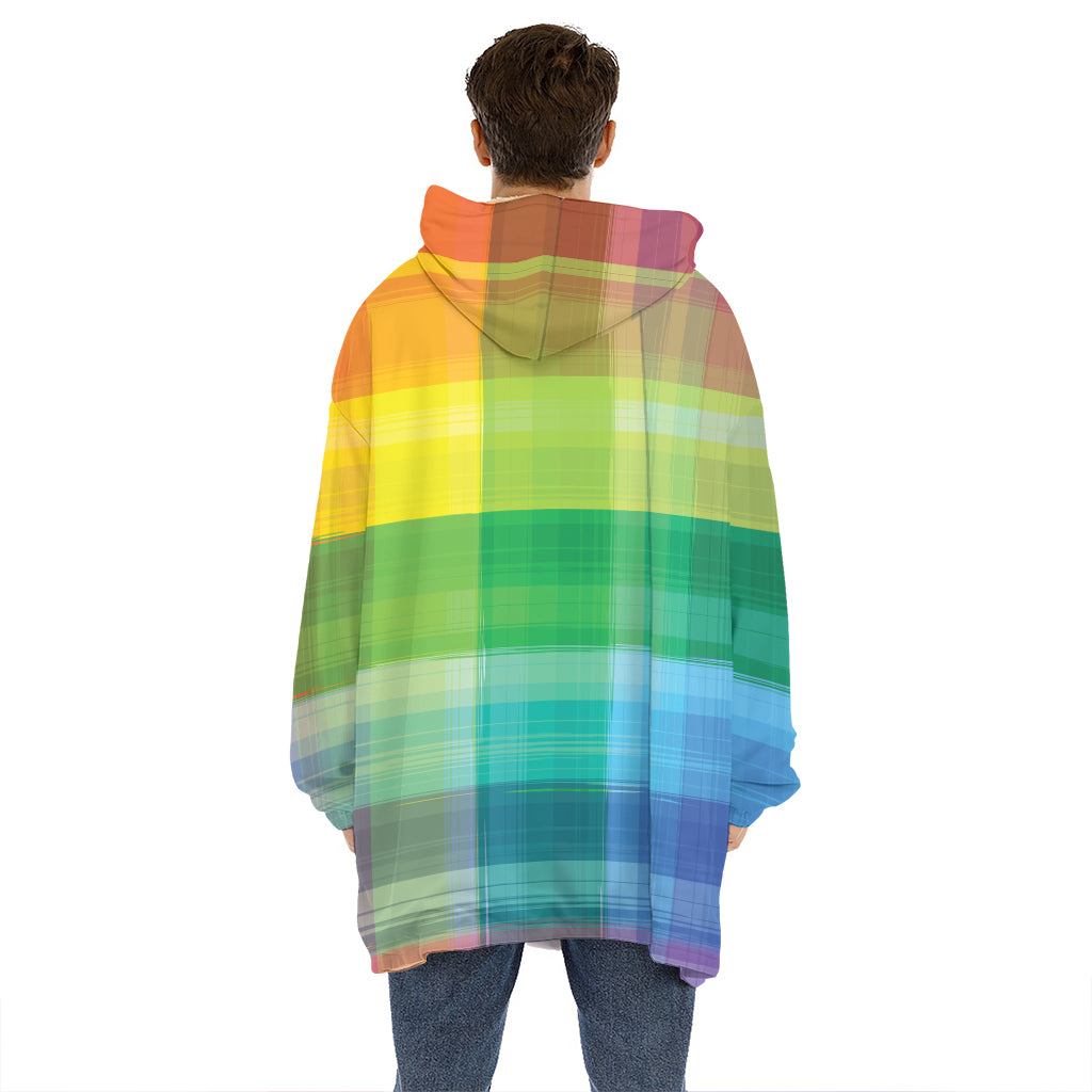 LGBT Pride Rainbow Plaid Pattern Print Hoodie Blanket