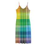 LGBT Pride Rainbow Plaid Pattern Print Jersey Midi Cami Dress