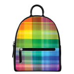 LGBT Pride Rainbow Plaid Pattern Print Leather Backpack