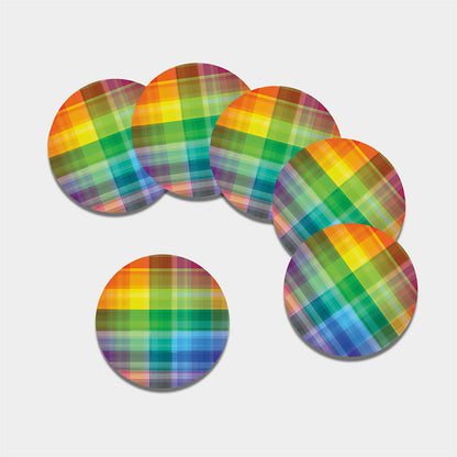 LGBT Pride Rainbow Plaid Pattern Print Leather Coaster Set