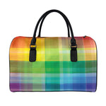 LGBT Pride Rainbow Plaid Pattern Print Leather Duffle Bag