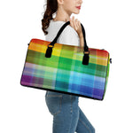 LGBT Pride Rainbow Plaid Pattern Print Leather Duffle Bag