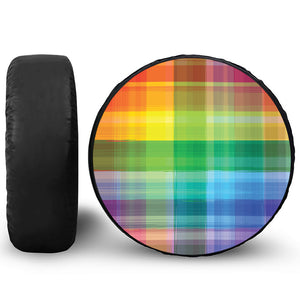 LGBT Pride Rainbow Plaid Pattern Print Leather Spare Tire Cover