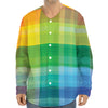 LGBT Pride Rainbow Plaid Pattern Print Long Sleeve Baseball Jersey