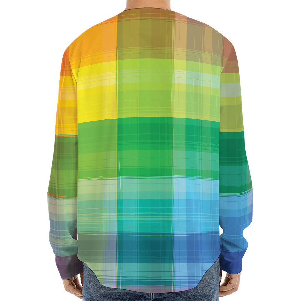 LGBT Pride Rainbow Plaid Pattern Print Long Sleeve Baseball Jersey