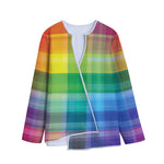 LGBT Pride Rainbow Plaid Pattern Print Long Sleeve Short Coat