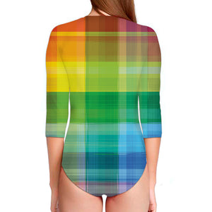LGBT Pride Rainbow Plaid Pattern Print Long Sleeve Swimsuit
