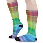 LGBT Pride Rainbow Plaid Pattern Print Long Socks