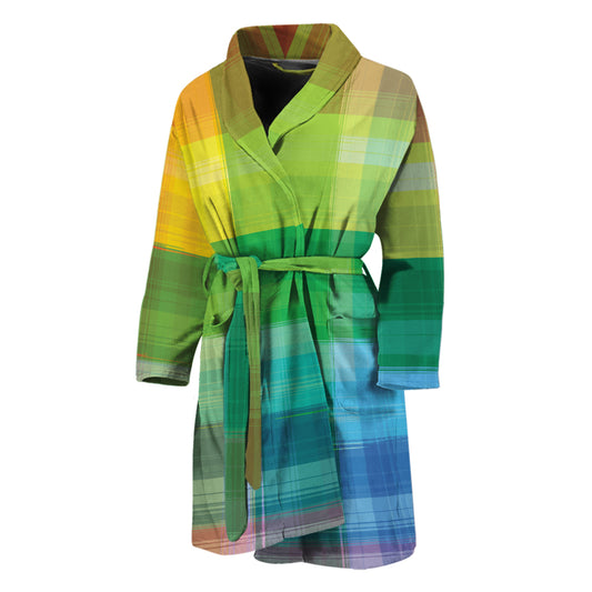 LGBT Pride Rainbow Plaid Pattern Print Men's Bathrobe