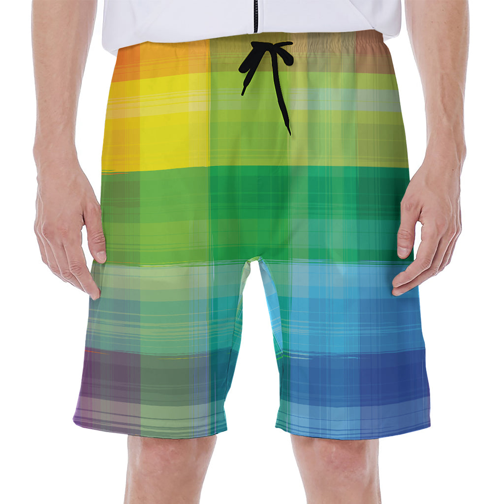 LGBT Pride Rainbow Plaid Pattern Print Men's Beach Shorts