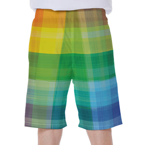 LGBT Pride Rainbow Plaid Pattern Print Men's Beach Shorts