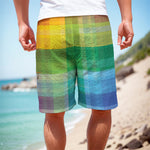 LGBT Pride Rainbow Plaid Pattern Print Men's Cargo Shorts