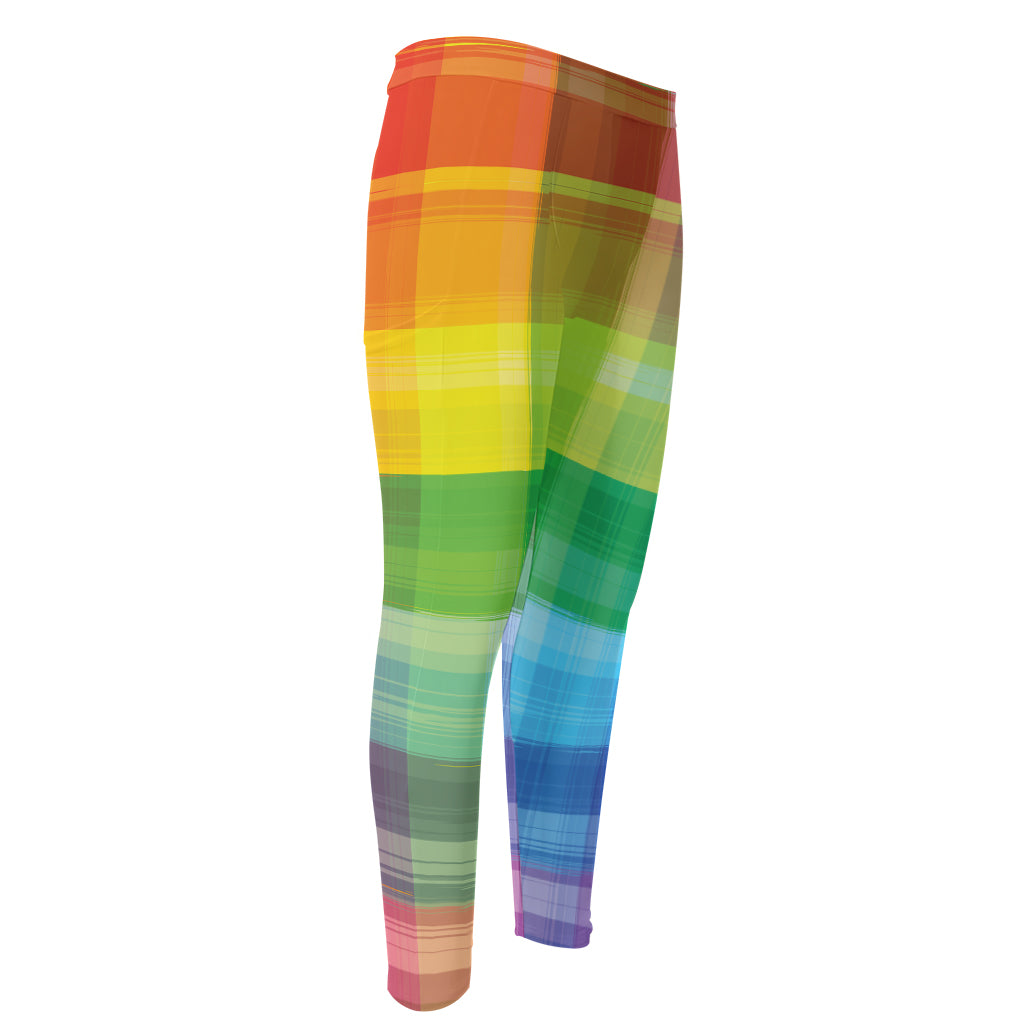 LGBT Pride Rainbow Plaid Pattern Print Men's Compression Pants