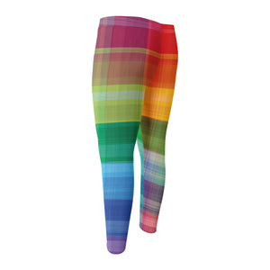 LGBT Pride Rainbow Plaid Pattern Print Men's Compression Pants