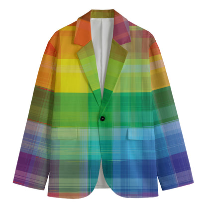 LGBT Pride Rainbow Plaid Pattern Print Men's Cotton Blazer