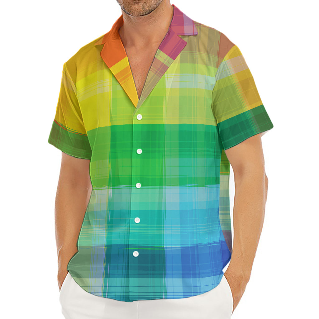LGBT Pride Rainbow Plaid Pattern Print Men's Deep V-Neck Shirt